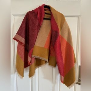 Square, plaid red and orange shawl/wrap